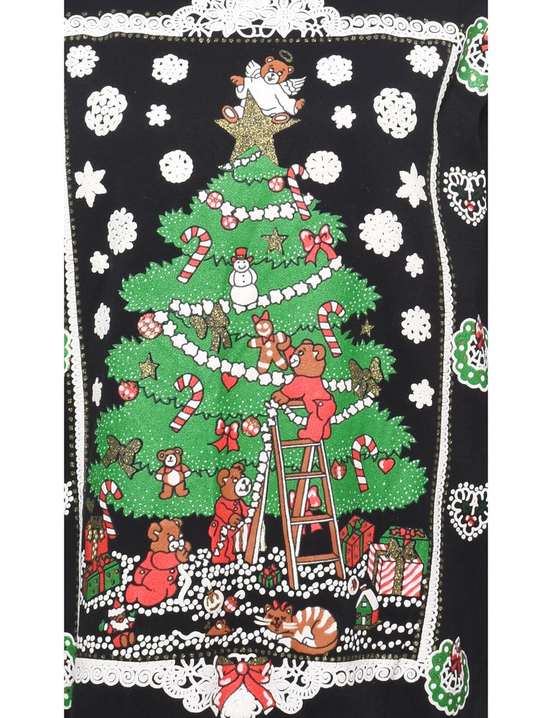 Christmas Tree Print Sweatshirt - L