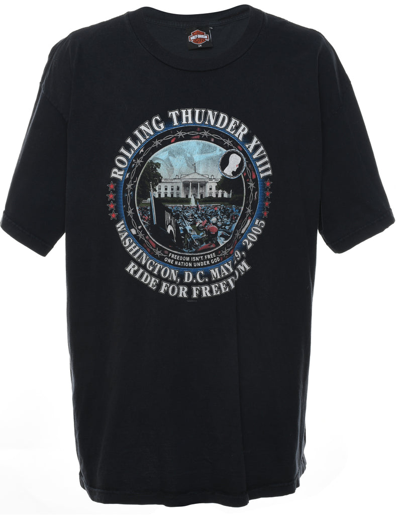 Classic Black Harley Davidson Printed T-shirt - XXL