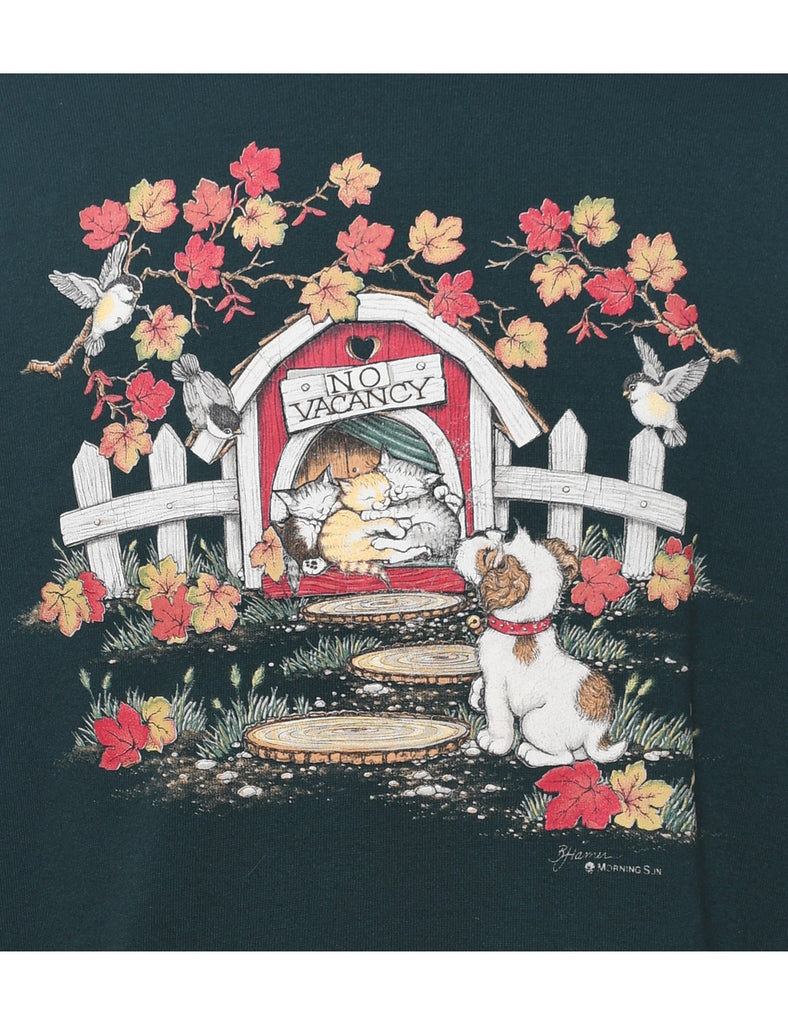 Dark Green A Puppy And Kitten Animal 1990s Sweatshirt - L