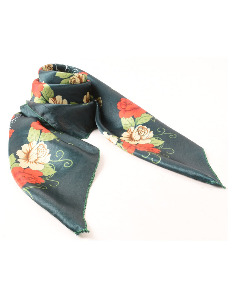 Dark Green Floral Print Scarf - L