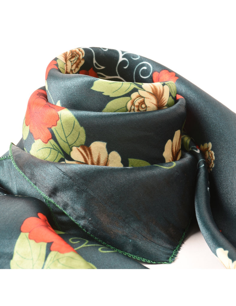Dark Green Floral Print Scarf - L