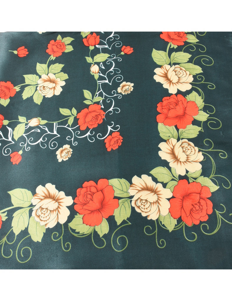 Dark Green Floral Print Scarf - L
