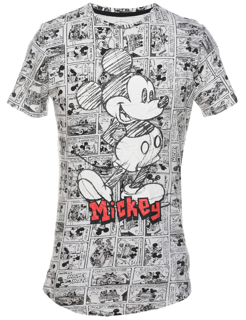 Disney Mickey Mouse Black, Red & White Cartoon T-shirt - XS