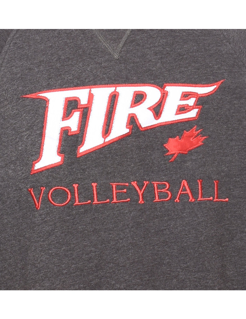 Embroidered Fire Volleyball Sports Dark Grey & Red Sweatshirt - M