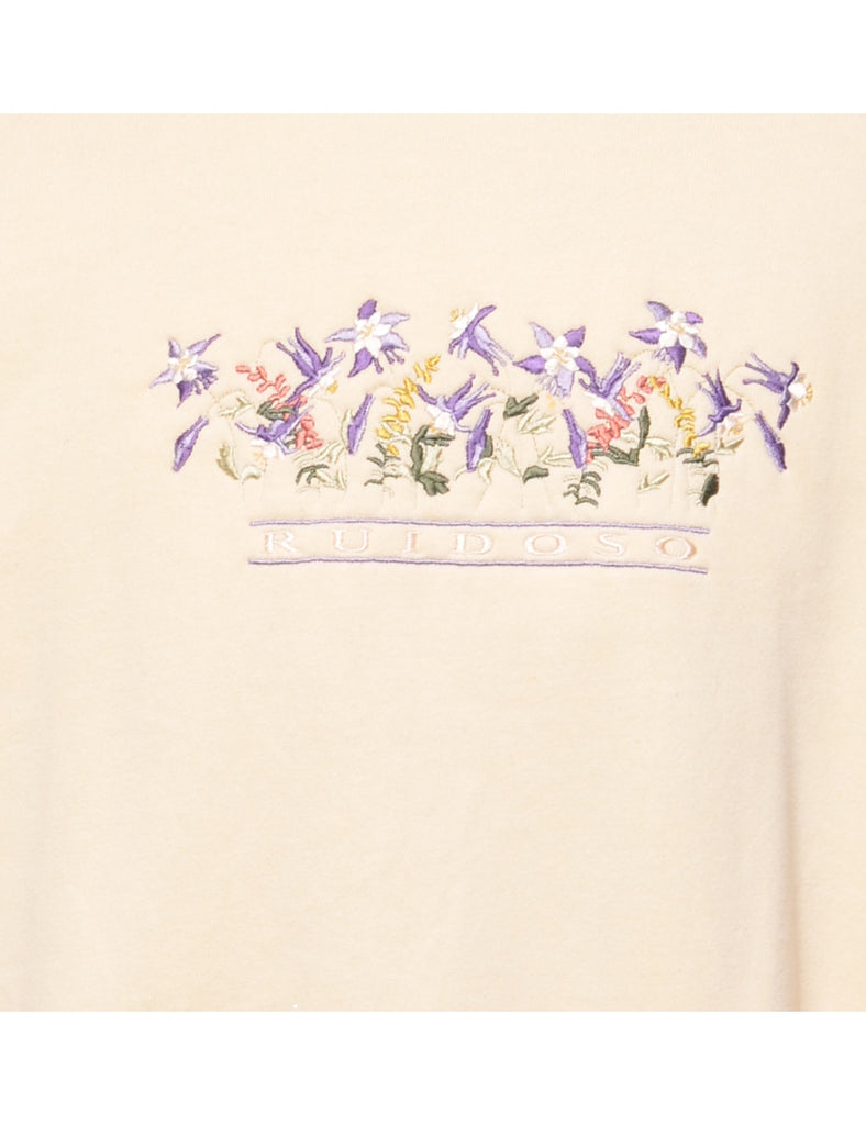 Embroidered Floral Printed Sweatshirt - XL