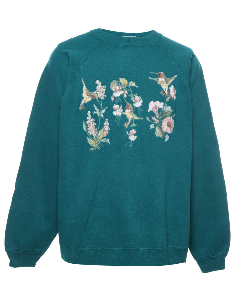 Floral Printed 1990s Sweatshirt - XL