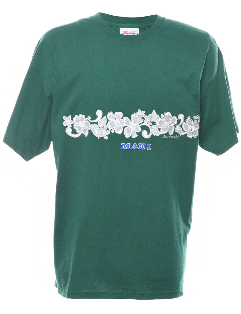 Floral Printed Dark Green T-shirt - XL
