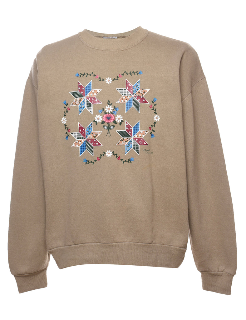 Floral Printed Tan Sweatshirt - XL