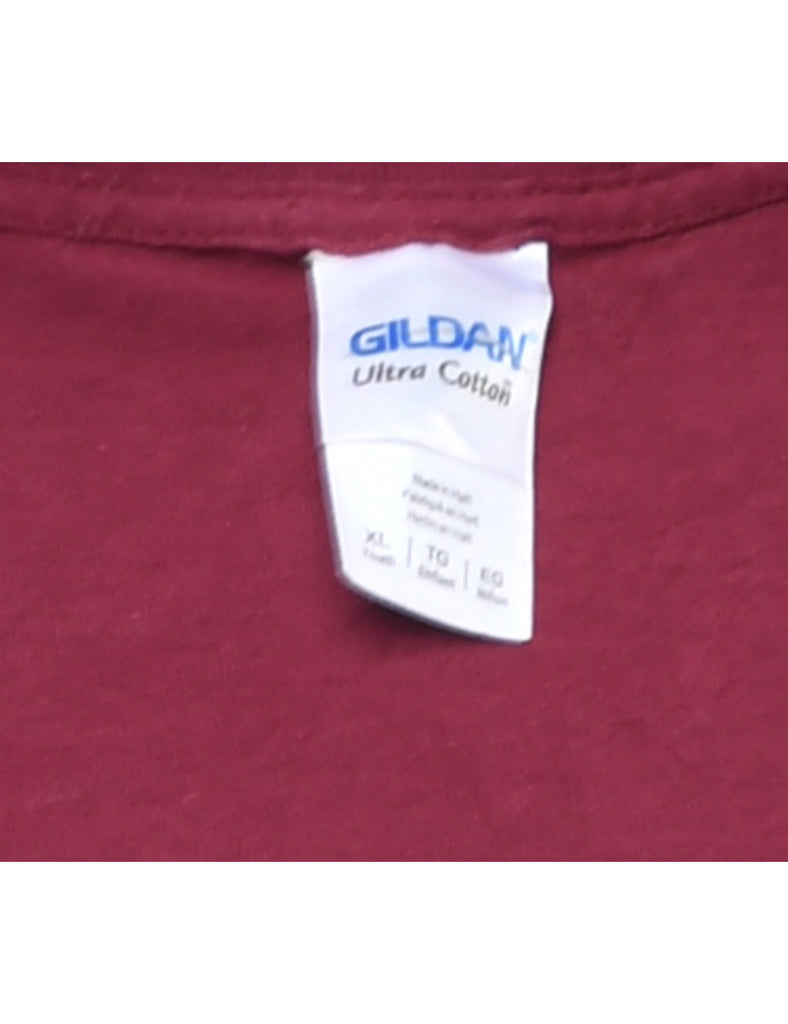 Gildan Burgundy Printed T-shirt - M