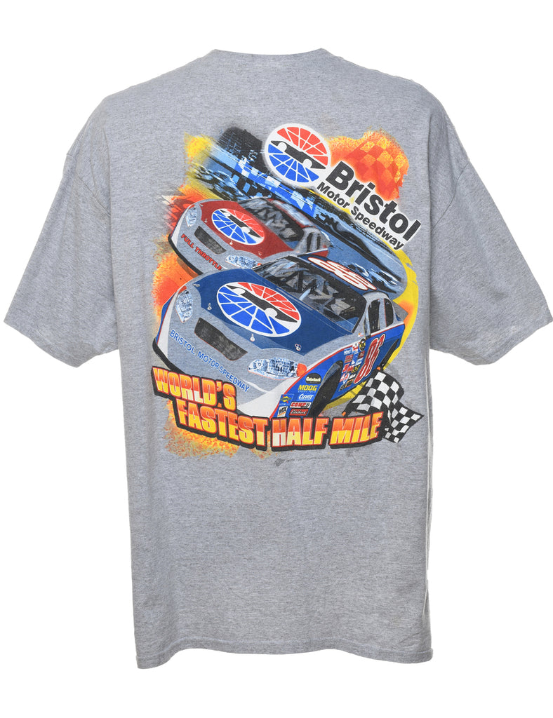 Grey Racing Design Printed T-shirt - XL