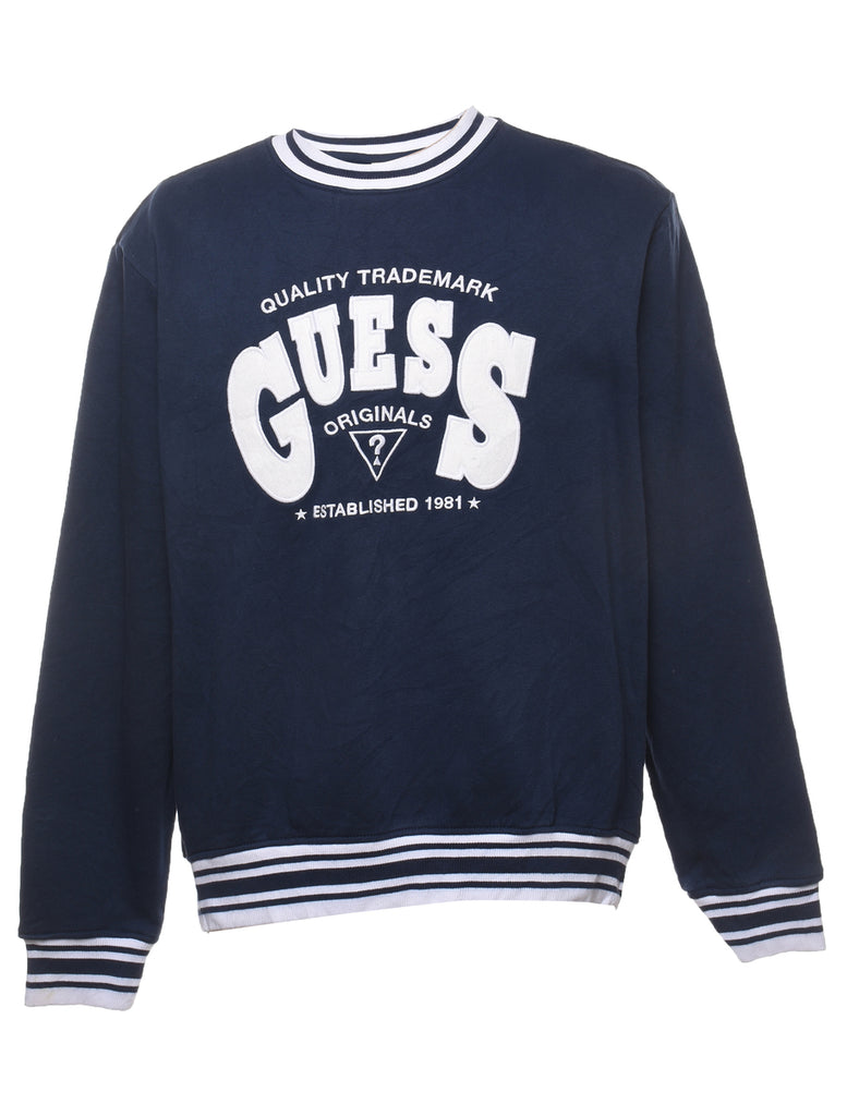 Guess Navy & White Y2K Sweatshirt - M