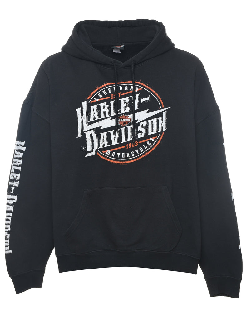 Harley Davidson Black & Orange Motorcycle Printed Hoodie - XXL
