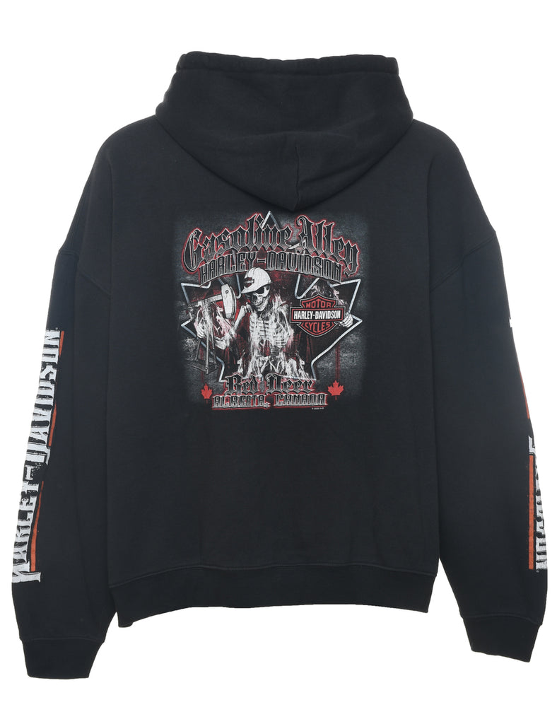 Harley Davidson Black & Orange Motorcycle Printed Hoodie - XXL