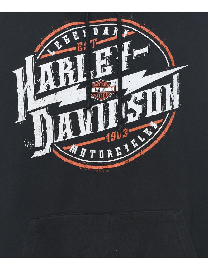 Harley Davidson Black & Orange Motorcycle Printed Hoodie - XXL