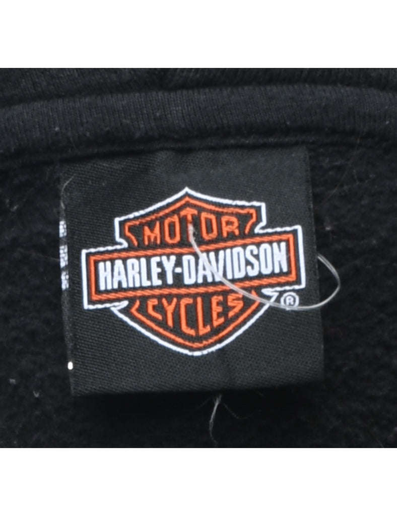 Harley Davidson Black & Orange Motorcycle Printed Hoodie - XXL