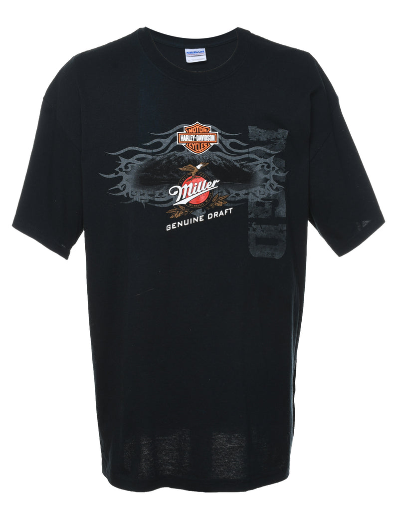 Harley Davidson Black & Orange Printed T-shirt - XL