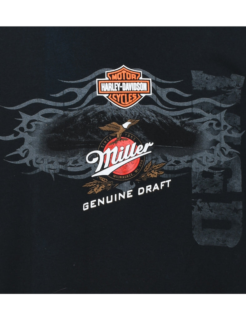 Harley Davidson Black & Orange Printed T-shirt - XL
