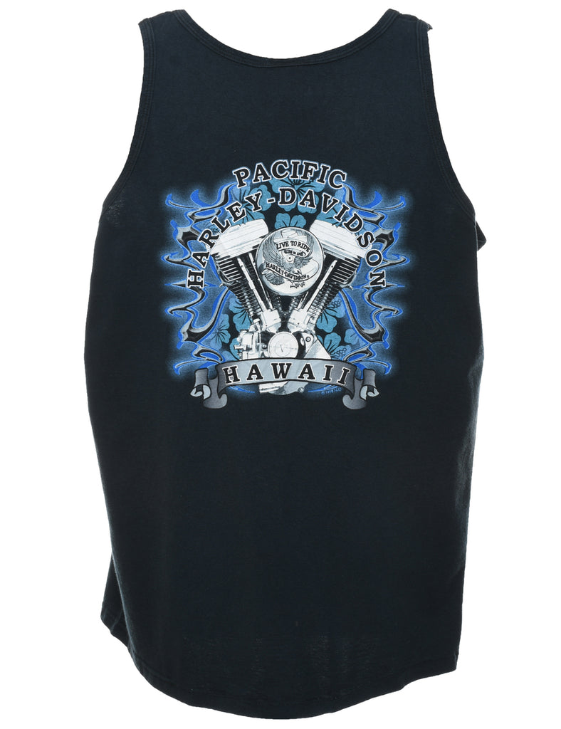 Harley Davidson Navy Printed Y2K Vest - XL