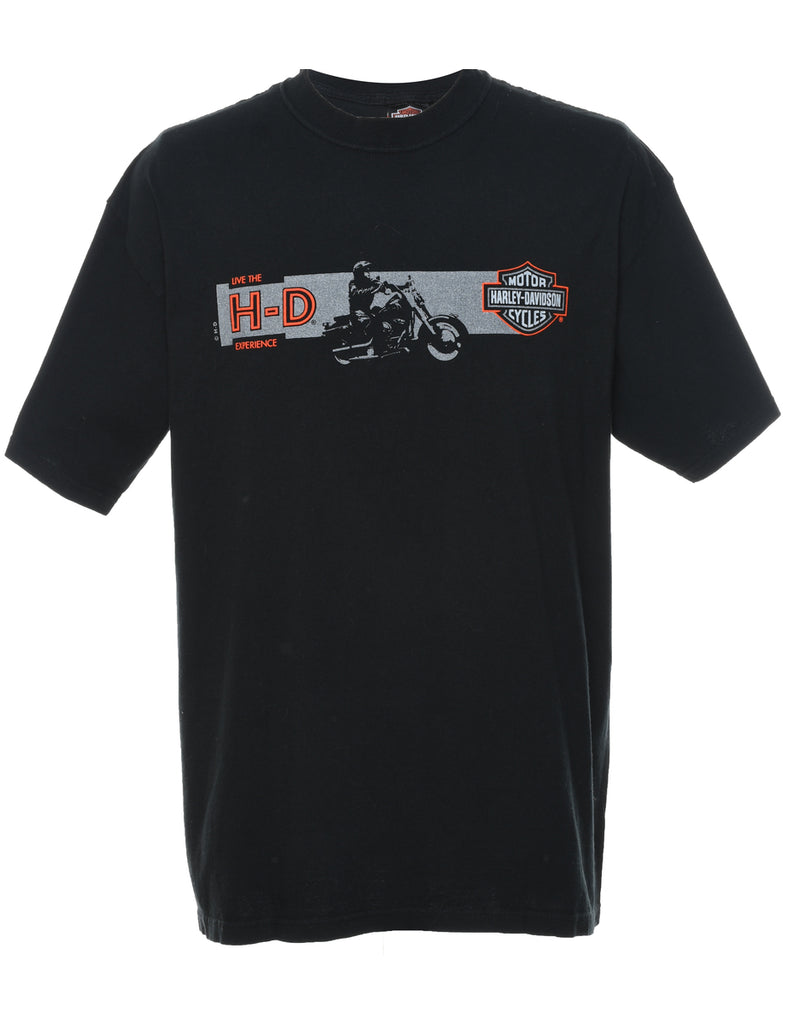 Harley Davidson Printed Black & Orange T-shirt - XL