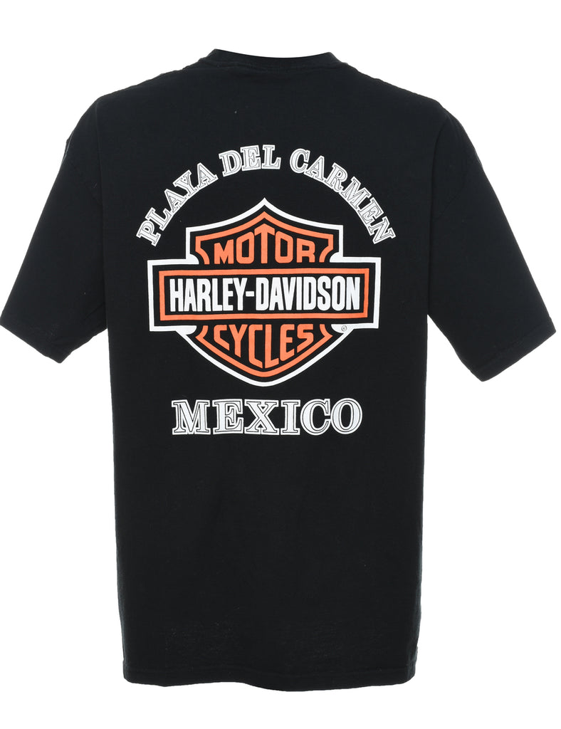 Harley Davidson Printed Black & Orange T-shirt - XL