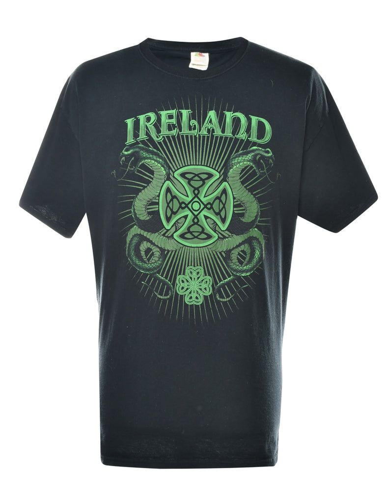 Ireland Black & Green Printed T-shirt - XL