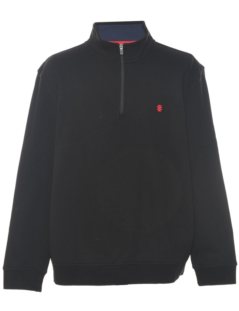 Izod Plain Black Quarter-Zip Sweatshirt - XL