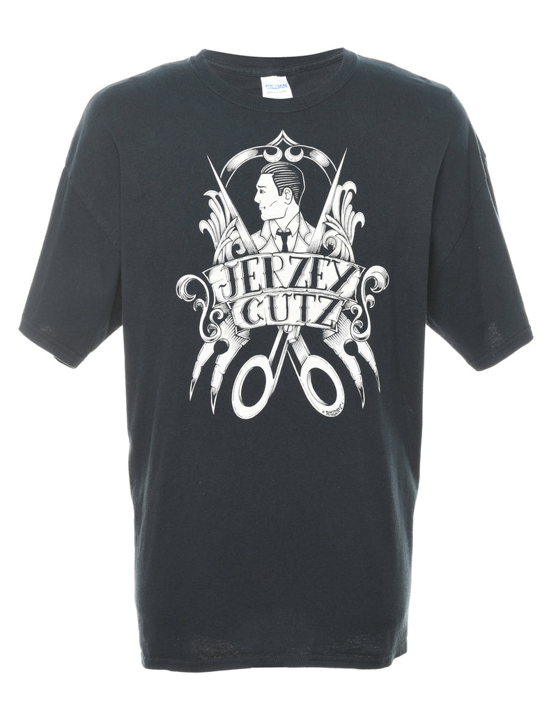 Jerzey Cutz Printed Black T-shirt - XL