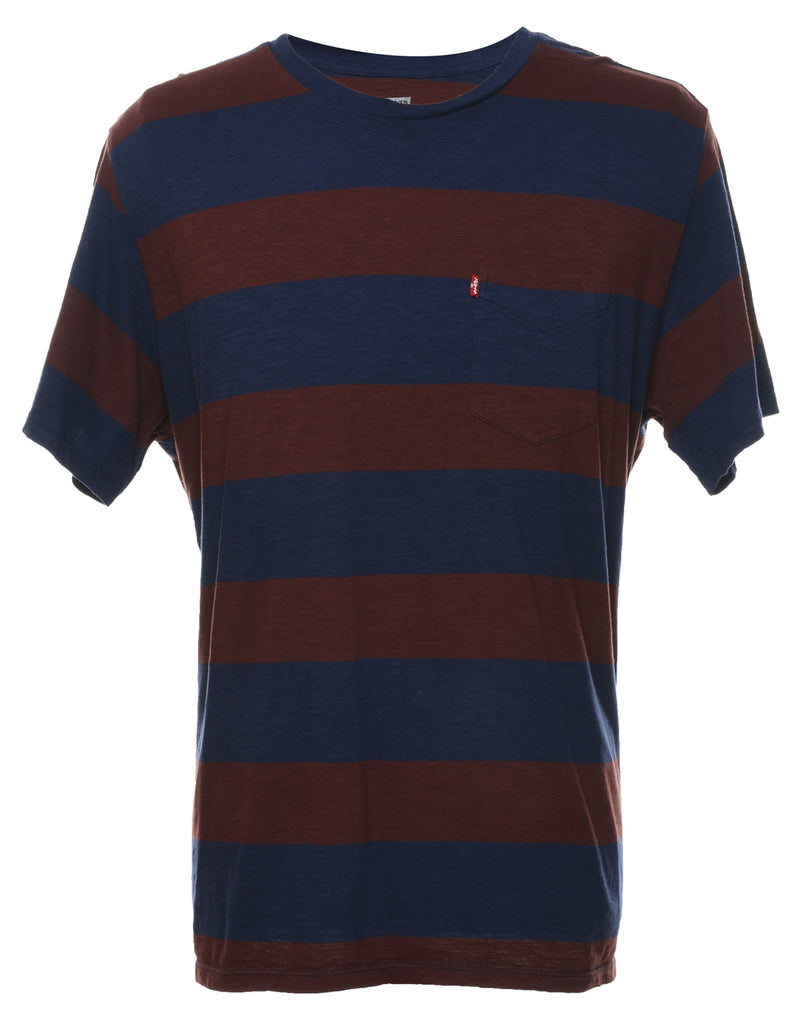 Levi's Striped Navy & Maroon Printed T-shirt - XL