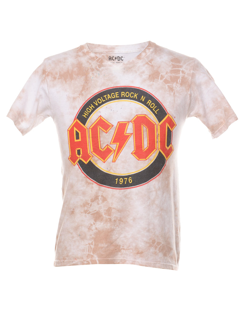 Light Brown AC/DC Tie Dye Band T-shirt - S