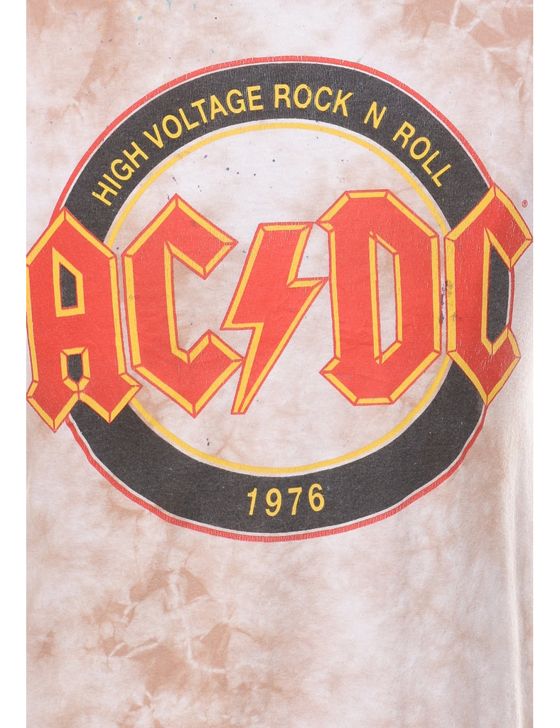 Light Brown AC/DC Tie Dye Band T-shirt - S