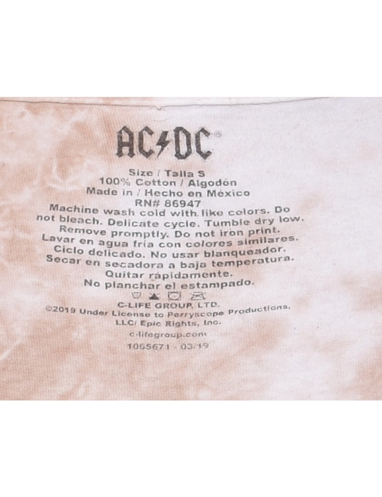 Light Brown AC/DC Tie Dye Band T-shirt - S