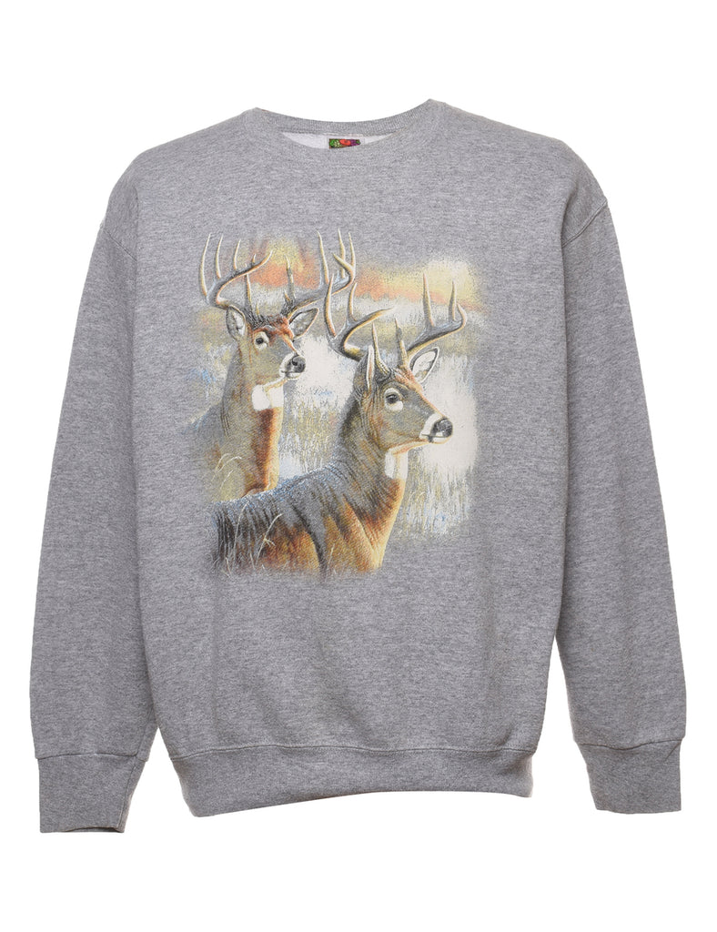 Light Grey Deer Design Sweatshirt - L