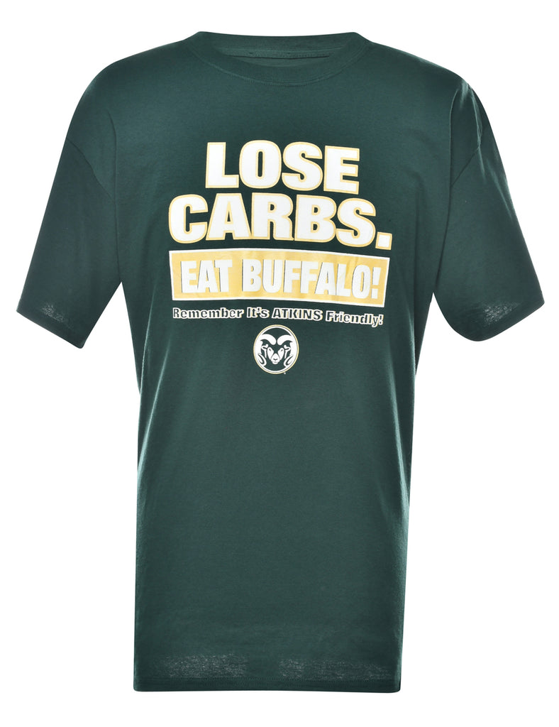 Lose Carbs Printed Dark Green & Pale Yellow T-shirt - XL