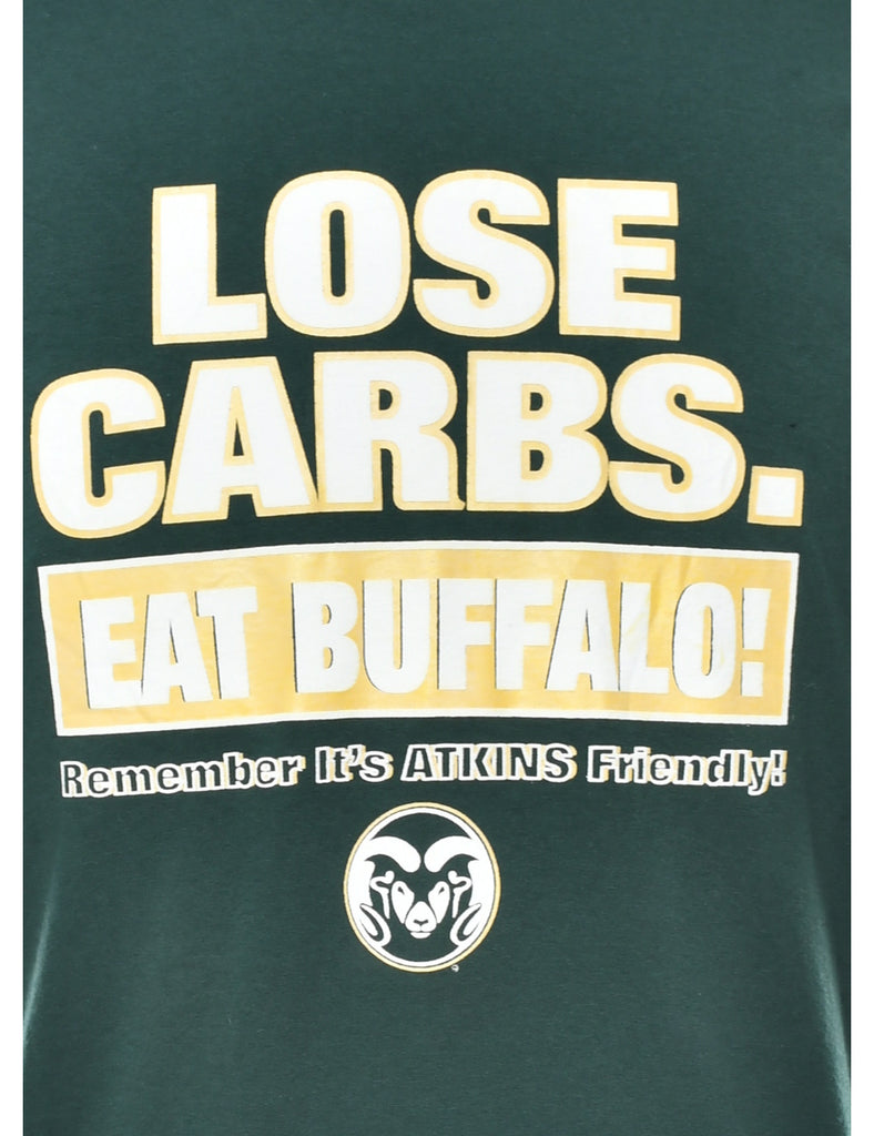 Lose Carbs Printed Dark Green & Pale Yellow T-shirt - XL