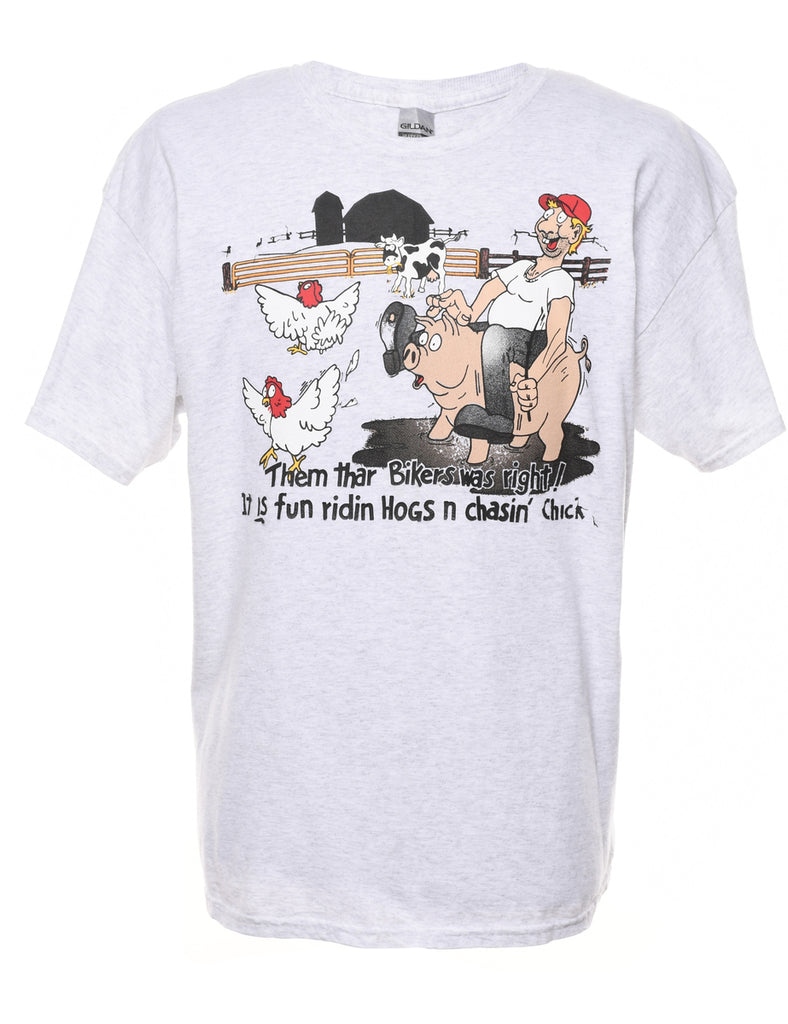 Marl Grey Novelty Design Printed T-shirt - XL