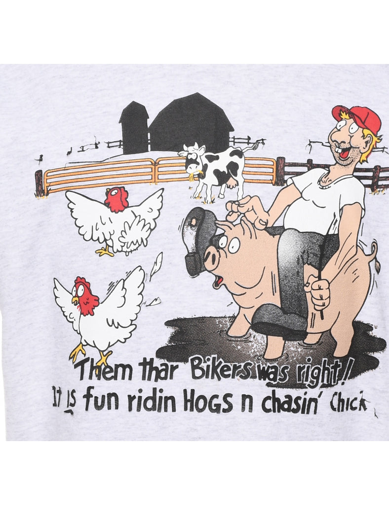 Marl Grey Novelty Design Printed T-shirt - XL