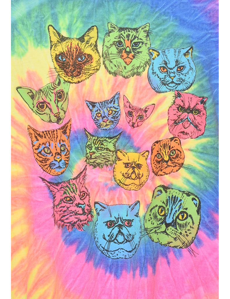 Multi-colour Tie Dye Design Cat T-shirt - XL