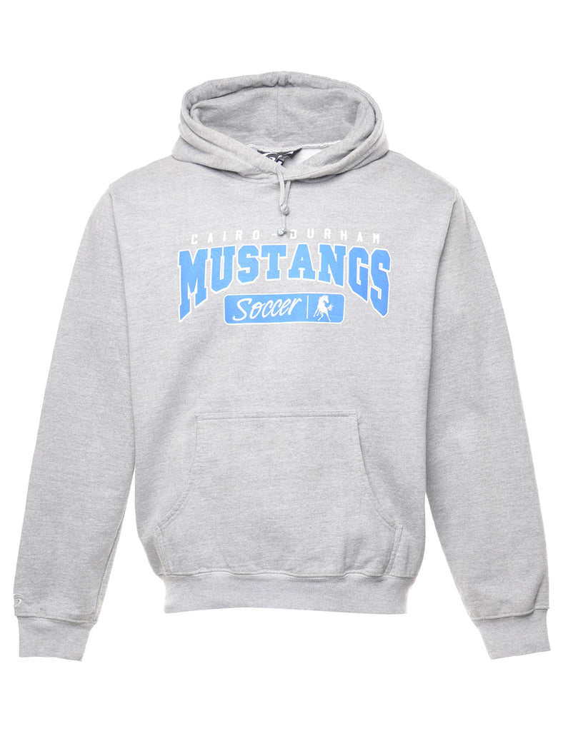 Mustangs Soccer Printed Grey & Blue Hoodie - M