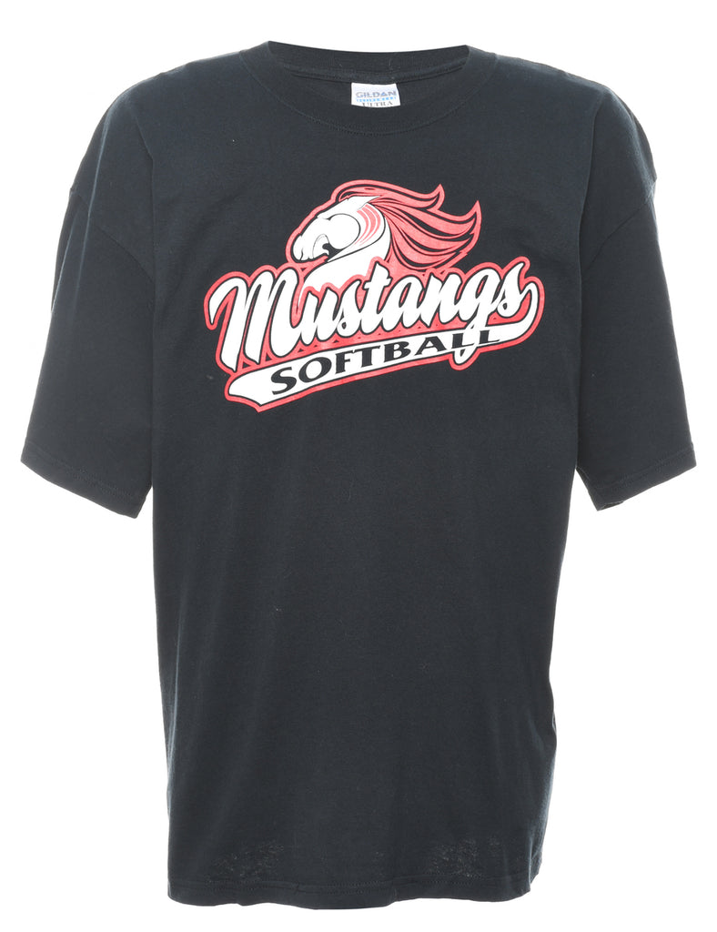 Mustangs Softball Black & Red Sports T-shirt - XL