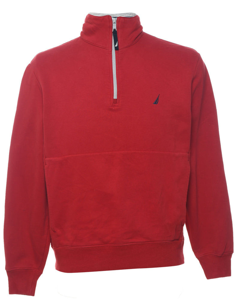 Nautica Plain Red Quarter-Zip Sweatshirt - XS