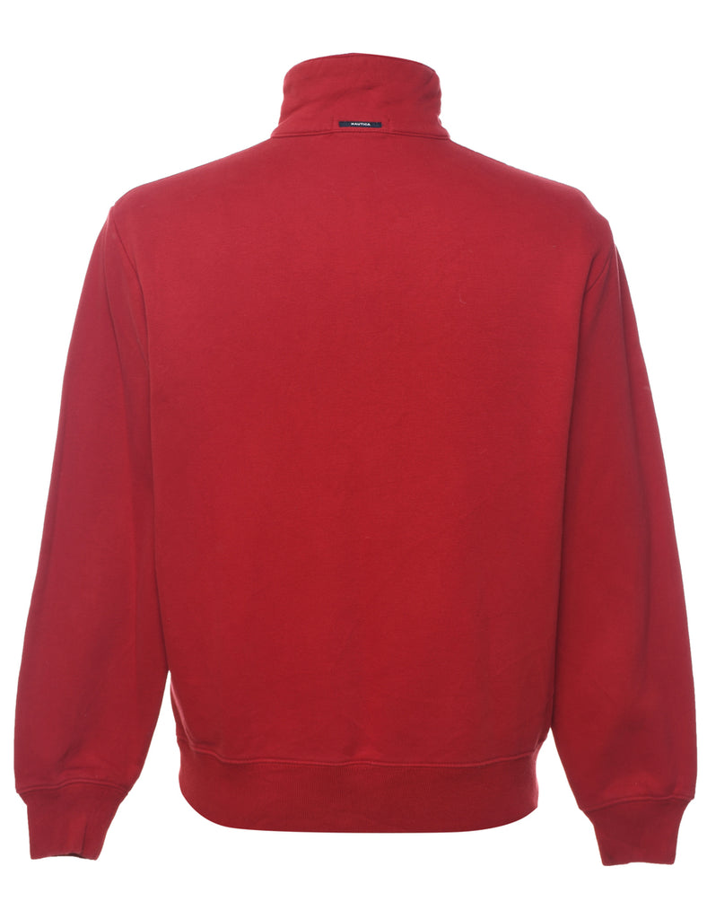 Nautica Plain Red Quarter-Zip Sweatshirt - XS