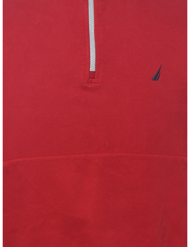 Nautica Plain Red Quarter-Zip Sweatshirt - XS
