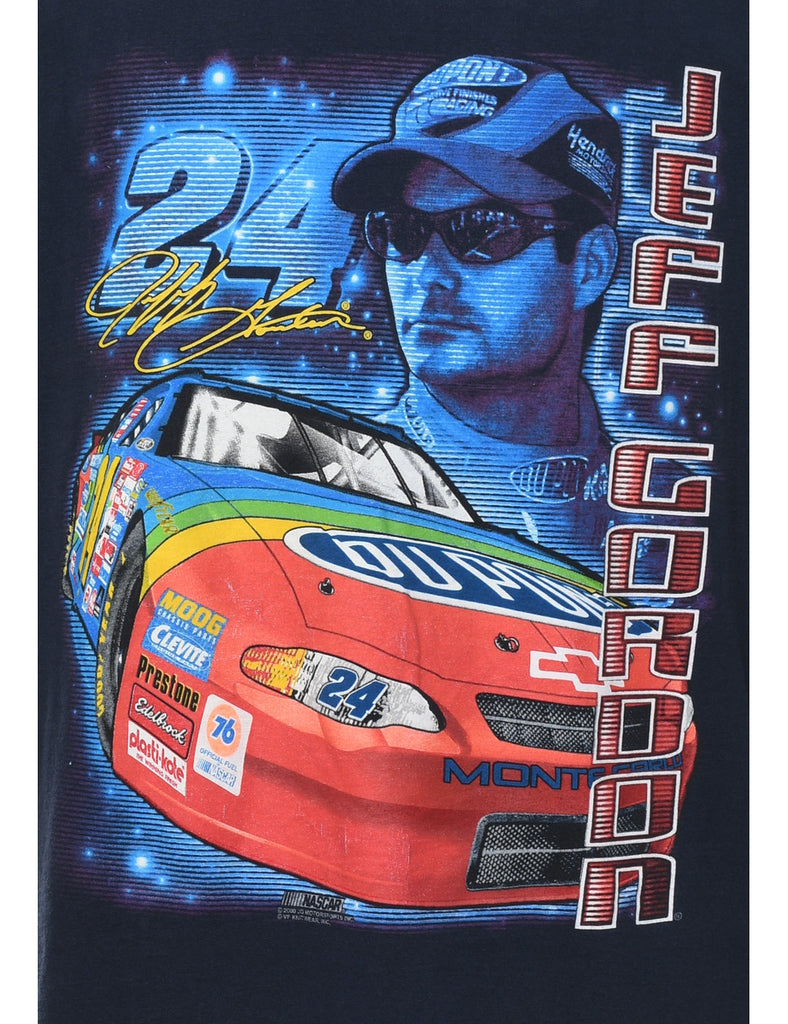 Navy Car Racing Printed T-shirt - XL