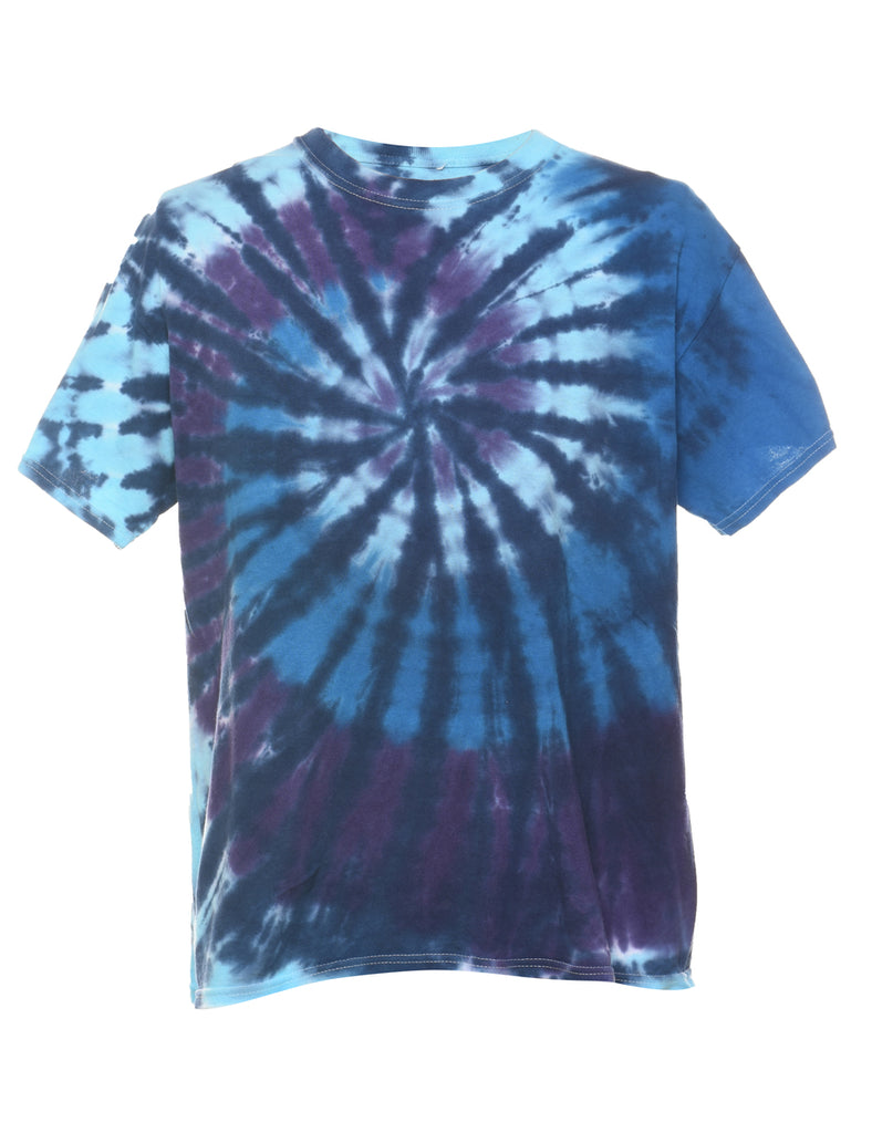 Navy, Dark Blue & White Liquid Blue Tie Dye T-shirt - L