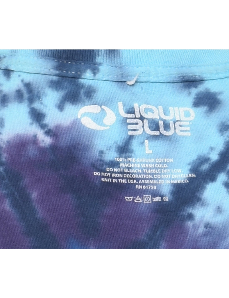 Navy, Dark Blue & White Liquid Blue Tie Dye T-shirt - L