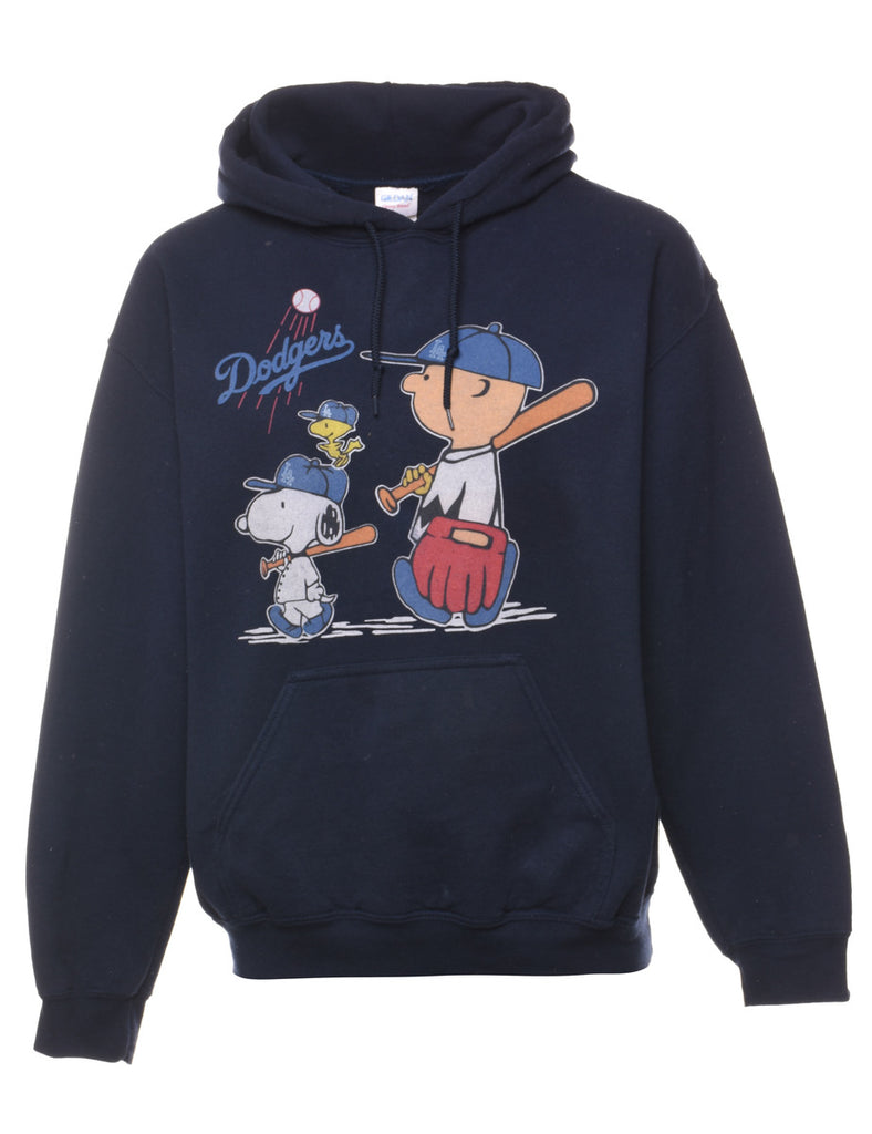Navy Dodgers Hooded Cartoon Sweatshirt - M