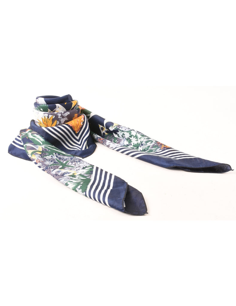 Navy Floral Print Scarf - L