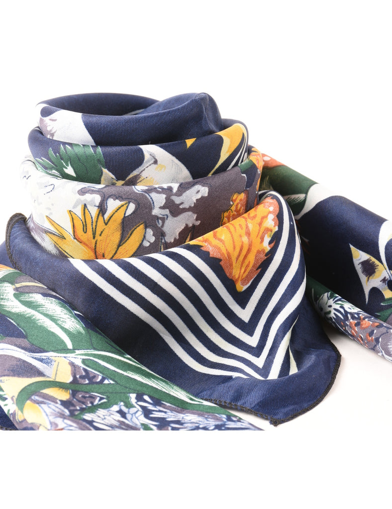 Navy Floral Print Scarf - L
