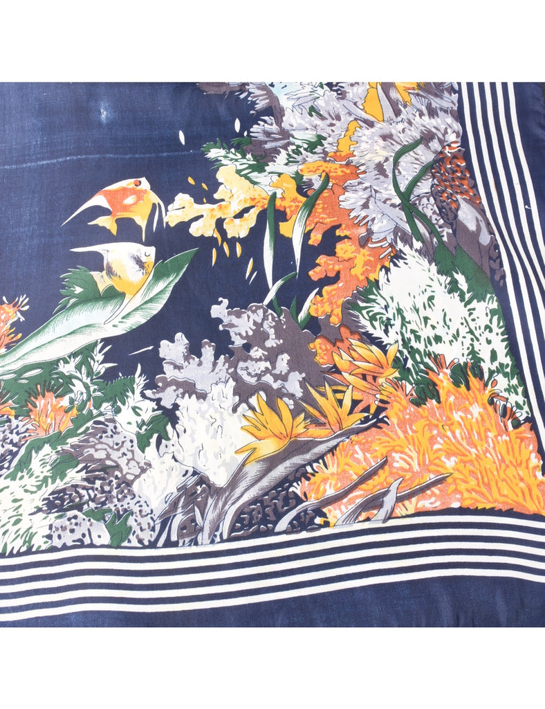 Navy Floral Print Scarf - L