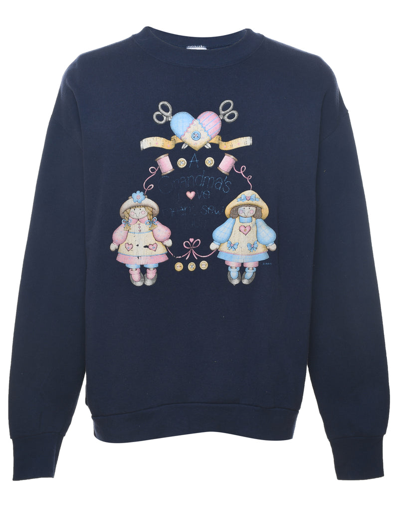 Navy Printed Glittery Sweatshirt - XL